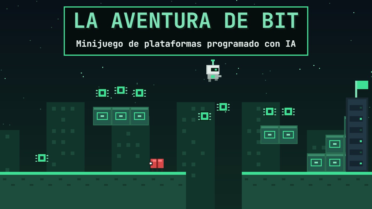 La aventura de Bit: minijuego de plataformas retro con un robot que recoge chips